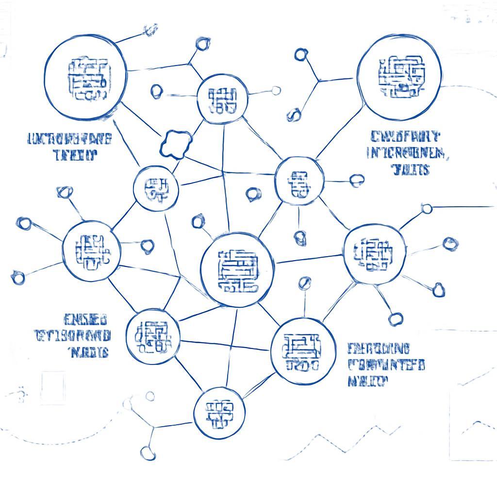 Modern technical diagram showing interconnected AI agents in a swarm formation, with data flowing between specialized nodes labeled as query router, document retrieval, context synthesis, and response generation agents, rendered in a clean blue and white tech aesthetic with geometric connections and abstract data visualization elements